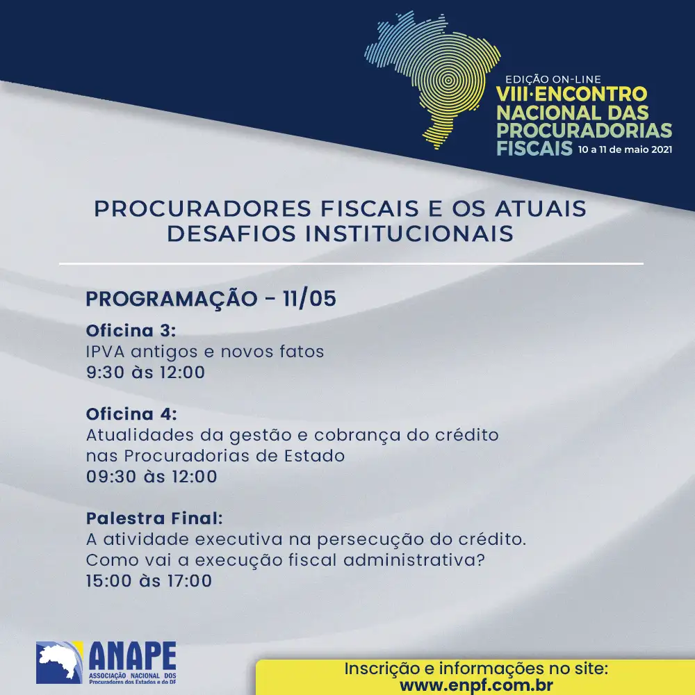Inscrições abertas para VIII Encontro Nacional das Procuradorias Fiscais
